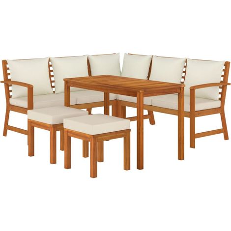 Set da pranzo per mobili da giardino Mobili da esterno 6 pezzi con cuscini in legno di acacia 020014336