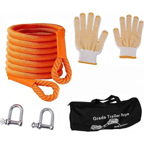 Corde de remorquage 6m, 10t, kit Complet avec Gants antidérapants, Sac de Rangement et Accessoires, pour Voiture, Camion, Jeep, Tracteur, ATV, UTV, dépannage Routier (1/5)