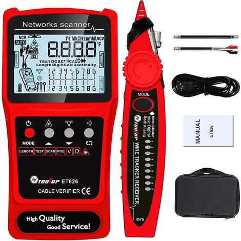 Localisateur de câbles réseau portable 3 en 1 et mesureur de longueur de câble avec multimètre et écran LCD (1/5)
