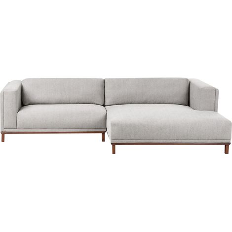 Canapé d'Angle à Gauche 4 Places Moderne en Tissu Pieds en Bois avec Accoudoirs Gris Veng
