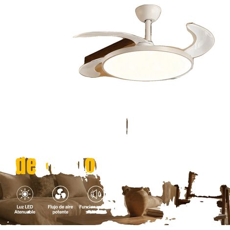Ventilador de techo, 50 cm x 50 cm, 48 W de potencia, 220 V de voltaje, luz LED regulable, 3 velocidades. (1/5)