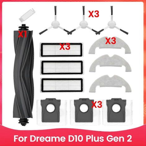 Pour aspirateur robot Dreame D10 Plus Gen 2 : brosse latérale principale, filtres HEPA, sacs à poussière, pièces de rechange pour robot