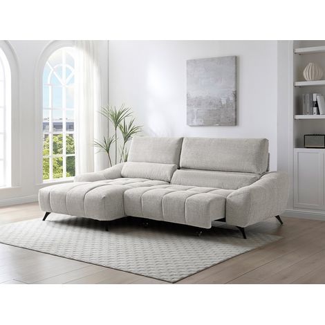 Divano angolare sinistro relax con seduta scorrevole in tessuto beige - ELOSIA (1/4)
