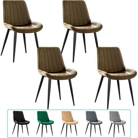 Esszimmerstühle 4er Set Samt Braun mit Rückenlehne und Metallbeinen (1/5)