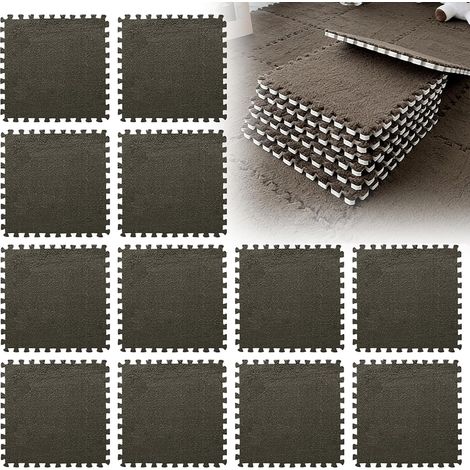 Tapis Puzzle - 12 Pièces - Mousse EVA - Dalles Emboîtables - Pour Chambre Enfant Et Salon - 30x30 Cm - Marron Foncé (1/5)