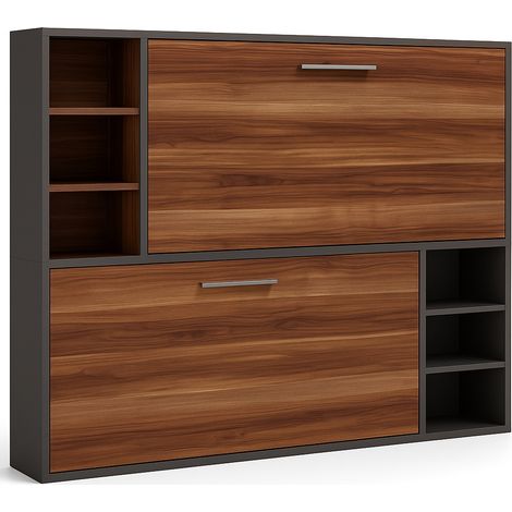 Les Tendances – Lit escamotable superposé BRIANO 90x200 cm – 2 couchages – Ouverture assistée – 2 niches de rangement – Profondeur 34,5 cm (1/5)