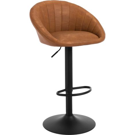 WOLTU Juego de 1 taburete de bar vintage de PU, sillas de bar giratorias ajustables, color marrón