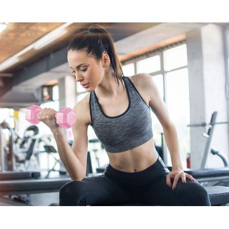 Set manubri esagonali 2x2 kg, pesi per esercizi, carico fitness, rosa, ModernHome (1/5)