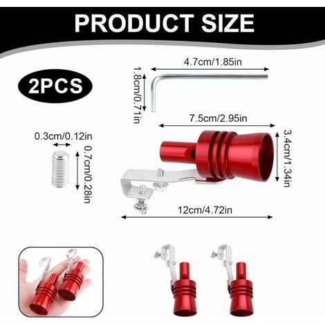 2 Pièces Turbo Whistle, Sifflet Tuyau d'Échappement de Voiture Taille XL, Blow-off Turbo Sound Simulator en Aluminium, Accessoire de Voiture Universel pour Modification(Rouge) (1/4)