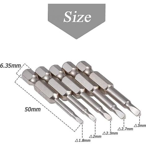 5 pièces Embouts de tournevis à tête triangulaire magnétique, embout de tournevis à pointe en acier S2 de 50 mm, ensemble d'embouts de tournevis triangulaires à tige hexagonale 1/4 (1/3)