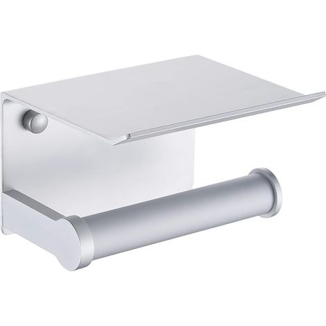 Toilettenpapierhalter, Wand-Toilettenpapierhalter mit Ablagefach, Aluminium (Silber) (1/4)