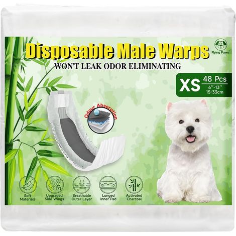 Couches pour Chien mâle, XS-24 Couches jetables mâle avec Charbon activé, neutralisation des odeurs, Couches Douces et Respirantes, Pantalons pour Incontinence de Chiot XS-24 pièces