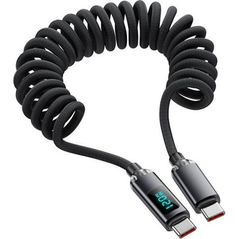 Câble USB-C ressort 120W écran numérique, 1m rouge, charge rapide pour iPhone 15/16, Samsung, Huawei (1/4)
