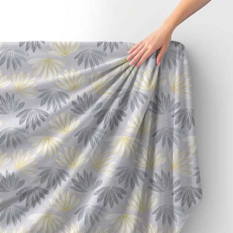 Royal Samt Stoff Polyester Zum Nähen - Motiv gezeichnete Seerosen (1/4)