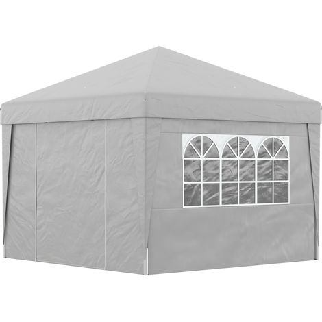Gazebo 3x3m Pieghevole Altezza Regolabile Finestrelle Acciaio Tessuto Oxford Grigio Chiaro