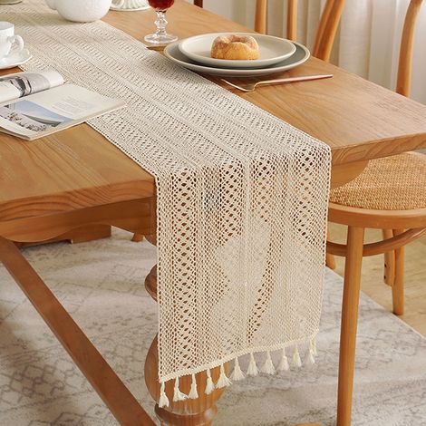 Comptoir bohème beige 30 x 180 cm, style ferme vintage, idéal pour décorer une table basse lors d'une réception de mariage. (1/5)