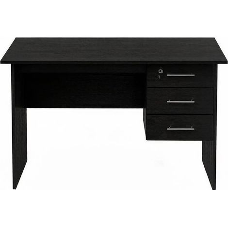 Bureau en bois noir avec 3 tiroirs, surface 120 x 60 cm, bureau informatique polyvalent (1/5)