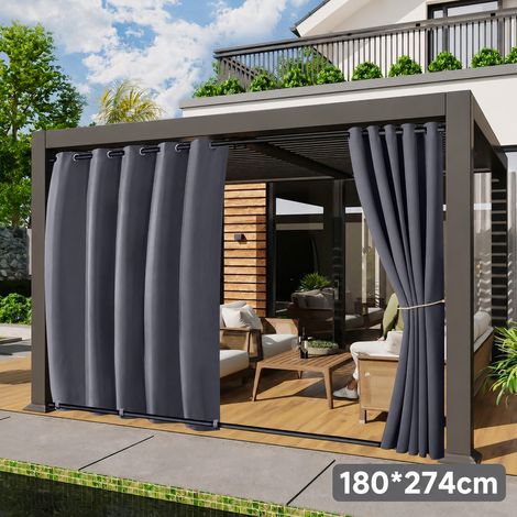 ROSNEK WindGuard Rideau extérieur extra-large imperméable coupe-vent à œillets 180 x 274 cm Gris foncé 1 panneau