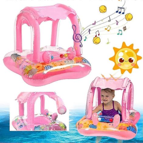 Bouée gonflable pour bébé avec protection solaire UPF 50+, poignée, couleur rose, pour les enfants de 3 à 36 mois.-AquaForge (1/5)
