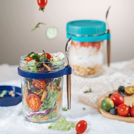 Bocaux à Avoine - - 280 ml - Verre Résistant - Couvercle Hermétique - Cuillère Incluses (1/4)