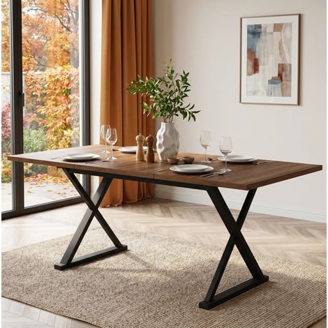 Mesa de comedor 180 x 90 x 75 cm en MDF, patas de metal, color nogal y negro DESVIAE (1/5)
