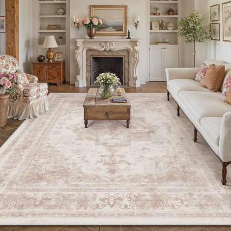 Rose Vintage Tapis Salon 240x300cm Lavable en Machine Rug AntidéRapant Carpet,Chambre Adulte Grand Rugs,Descente de Lit,Interieur Doux Poil Ras,Salle a Manger Carpets,Bureau (1/5)