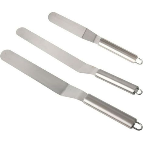 Juego de 3 espátulas para repostería, de acero inoxidable, con extremos angulados, de 15, 20 y 25 cm, para decorar pasteles. (1/5)