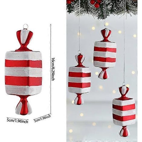 boule de Noël suspendue, rouge et blanche, en forme de canne à sucre, pour décorer votre sapin de Noël ou votre maison. Décoration idéale pour les fêtes et le Nouvel An. (1/5)