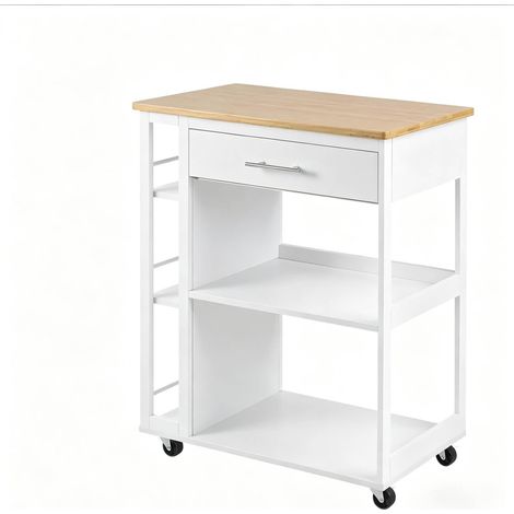 Carrito de cocina móvil de MDF blanco y madera, 73 x 38 x 88 cm (1/5)