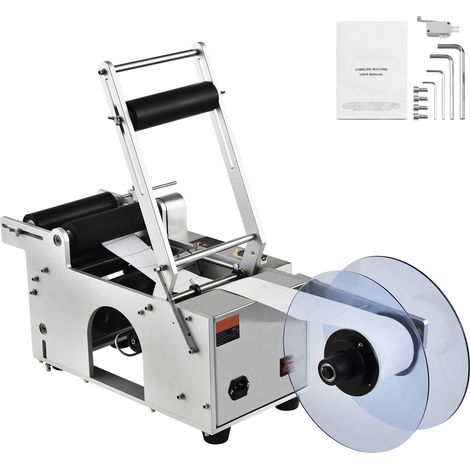 Étiqueteuse semi-automatique pour bouteilles rondes, 20-50 pièces/min, applicateur électrique, diamètre 2-12 cm, avec barre de pression. (1/5)