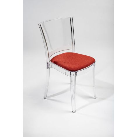 Sedia trasparente con cuscino imbottita Lucienne - TESSUTO TREVIRA CANVAS Colore cuscino Rosso Corallo (1/5)
