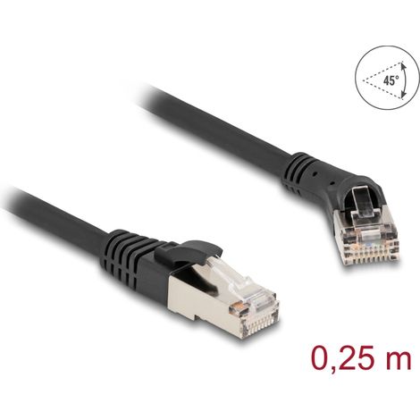Delock Cable de red RJ45 Cat.8.1 S/FTP macho 45Â° en Ã¡ngulo recto a macho recto hasta 40 Gbps 0,25 m negro