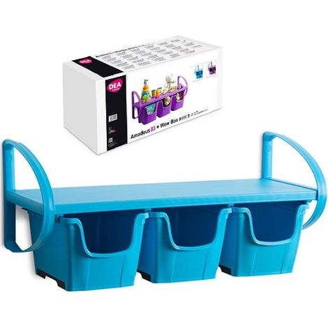 Mensola blu da parete per cameretta bambini asilo 3 box scorrevoli 81 x 33 x 36 cm Dea Home (1/2)