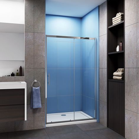 Acezanble 1200mm Sliding Shower Cubicle Enclosure Door Modern Bathroom screen glass with 1200x700mm Stone Tray Free Waste (1/4)