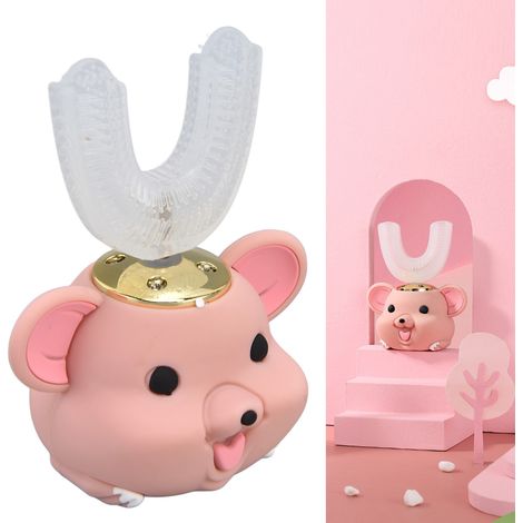 Happy Mouse U-förmige, pinke elektrische Zahnbürste für Kinder, im Cartoon-Stil, wiederaufladbar, mit weichen Borsten für ältere Kinder (1/5)