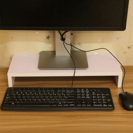 Support de moniteur en bois, rehausseur pour écran d'ordinateur LED, organisateur de bureau, présentoir, blanc violacé (1/5)