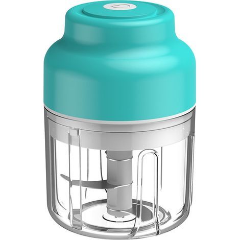 Tragbarer, kabelloser Gemüseschneider, kleine elektrische Küchenmaschine für Knoblauch und Gemüse, zum Würfeln, Hacken und Pürieren, 100 ml, blau (1/5)