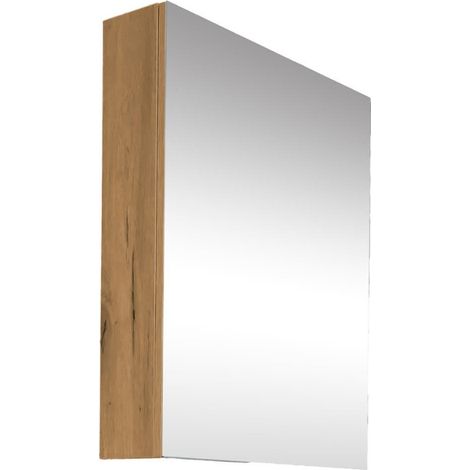 B-Way 60x75 cm Badezimmerschrank aus Massivholz Eiche laminiert mit integriertem Spiegel (BWAY60CABOAK)