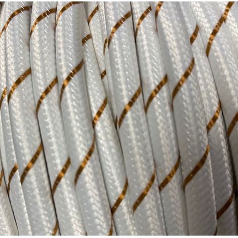 Fil Électrique Tissu Blanc et Or 2x0,75mm² - Câble Électrique Textile de Qualité
