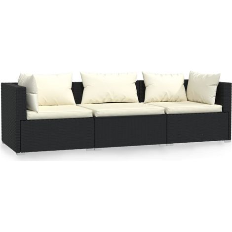 Maison Exclusive - 3-Sitzer-Sofa mit Kissen Schwarz Poly Rattan