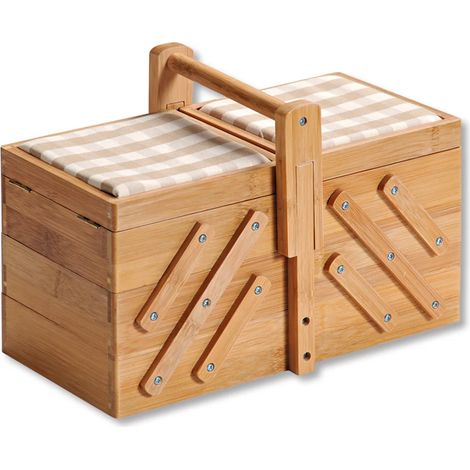 Panier à couture en bambou KESPER avec coussin à épingles – Boîte à couture à 6 compartiments pour ranger les accessoires de couture – Modèle 58710 (1/5)