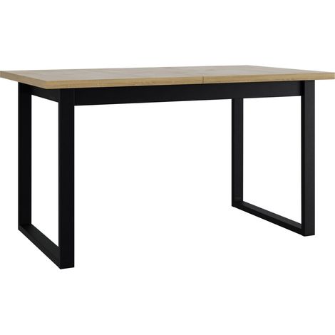 Mesa Victorville 353, Roble Sonoma + Negro, 79x80x140cm, Alargamiento, Aglomerado laminado, Metal