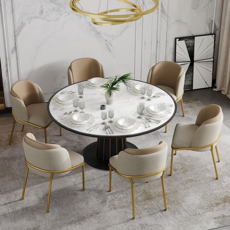 6er-Set Esszimmerstühle 55 x 55 x 85 cm aus beigem PVC, verstellbare Füße – MEUBLIV (1/5)