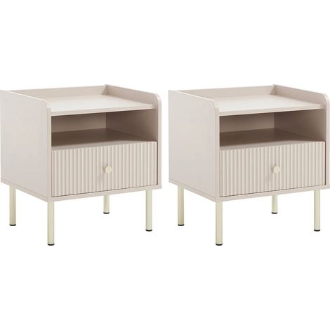 Lot de 2 tables de chevet 1 tiroir et 1 niche – Beige et doré - LUNAOR (1/5)