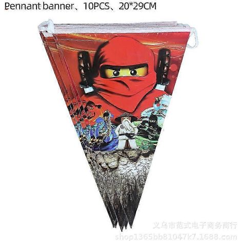 Assiettes en carton Ninjago, gobelets en carton, essuie-tout, boîtes de Rice Krispies, nappe de fond, nappe de fond avec fanions, anniversaire Ninjago (1/5)