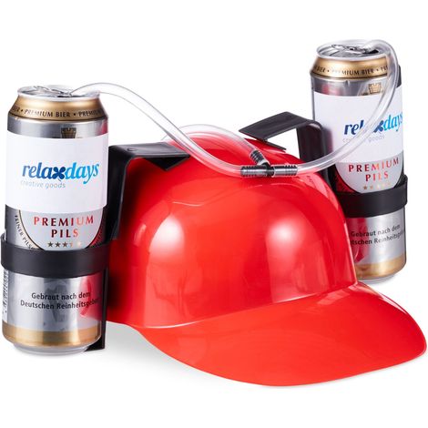 Casco porta bevande regolabile per feste 50 x 30 x 20 cm con 2 portabevande in stile festivo in plastica nera 130006819