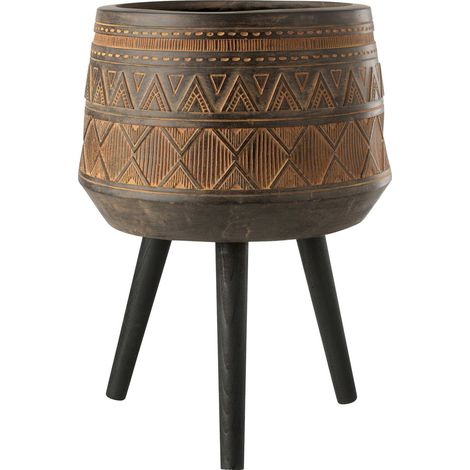 Cache pot ethnique sur trois pieds en marron et beige - Marron ethnique motifs beige noir (1/3)
