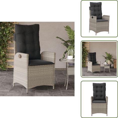 Rückenkissen - vidaXL Gartensessel mit Kissen Verstellbar Hellgrau Poly Rattan - Poly Rattan (1/5)