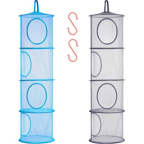Filet de rangement suspendu pliable, sacs gain de place, organisateur, bac de rangement suspendu pour peluches d'enfants, lot de 2 (4 niveaux - bleu et gris) (1/5)
