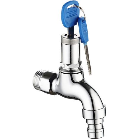 Robinet de Machine à Laver avec Clé Robinet Antivol avec Serrure Robinet Portable avec Clé de Verrouillage Convient pour le Jardin, la Salle de Bain ou la Machine à Laver de Salle de Location, Argent (1/5)